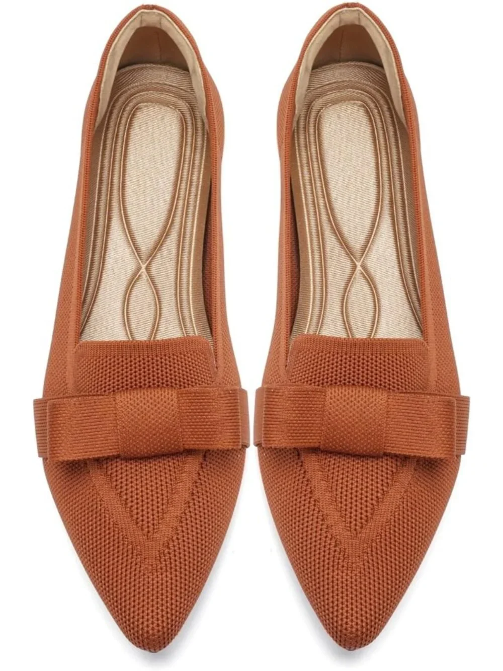 Women's Brown Mesh Comfortable Ballerina Slip On Pointed Toe Ballet Flat Shoes